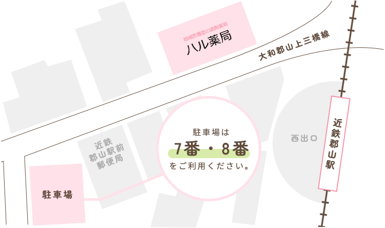 駐車場は7番・8番をご利用ください。